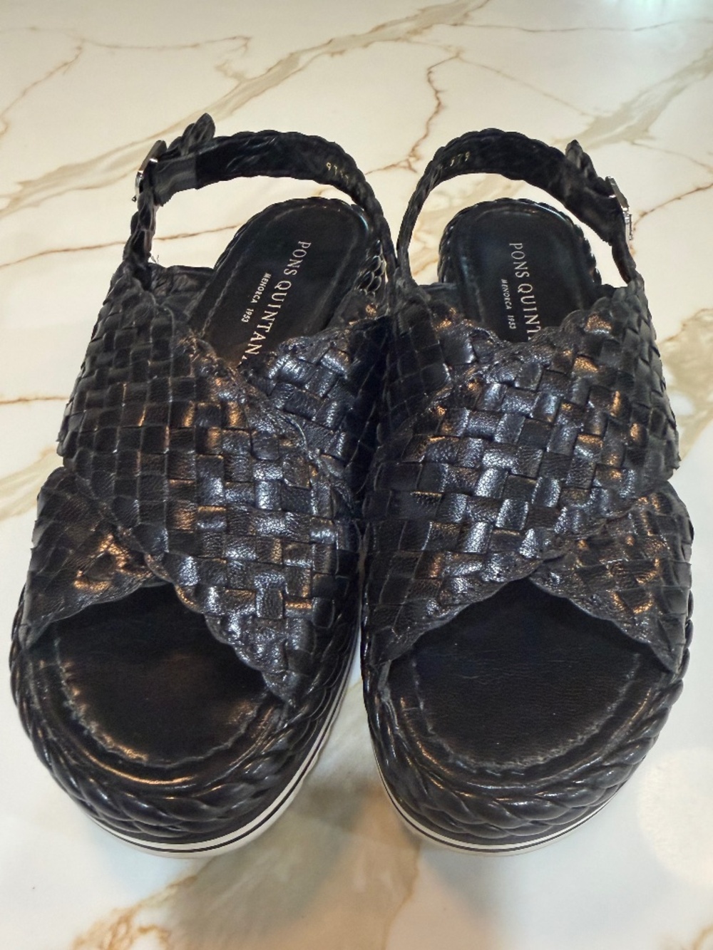 Black Leather Woven Sandals